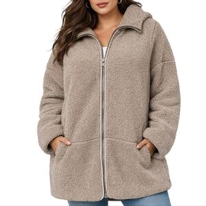 H&M Plus Teddy Shearling Hooded Long Sleeve Oversized Jacket Size XL